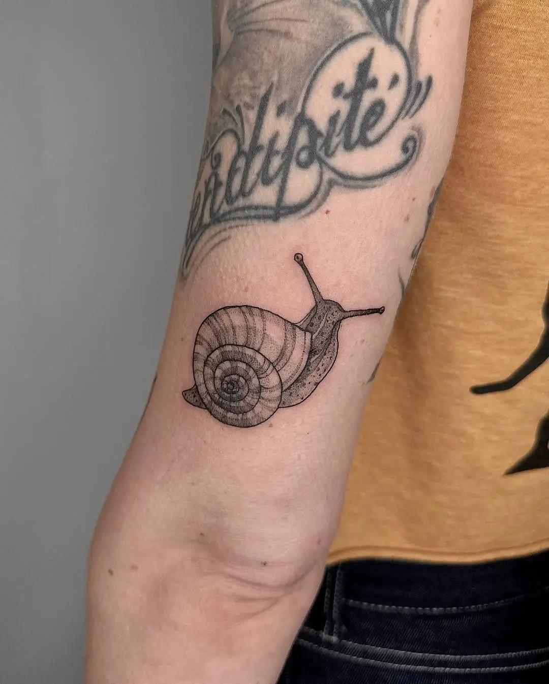 Charming snail tattoo with intricate detailing