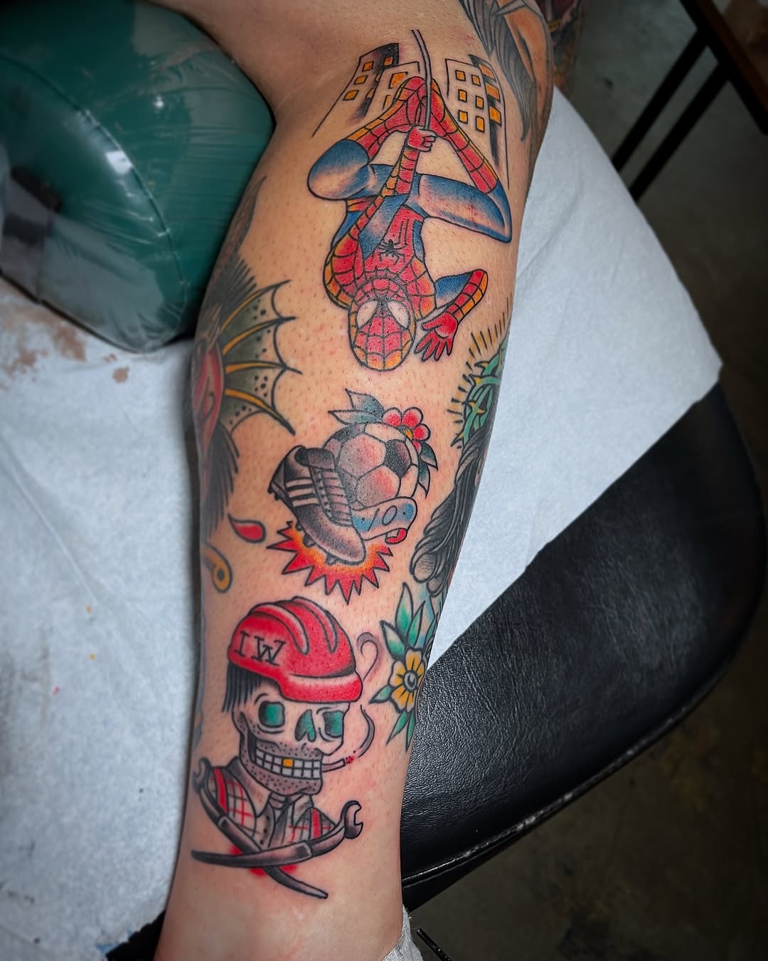 Vibrant Leg Tattoos with Iconic Characters