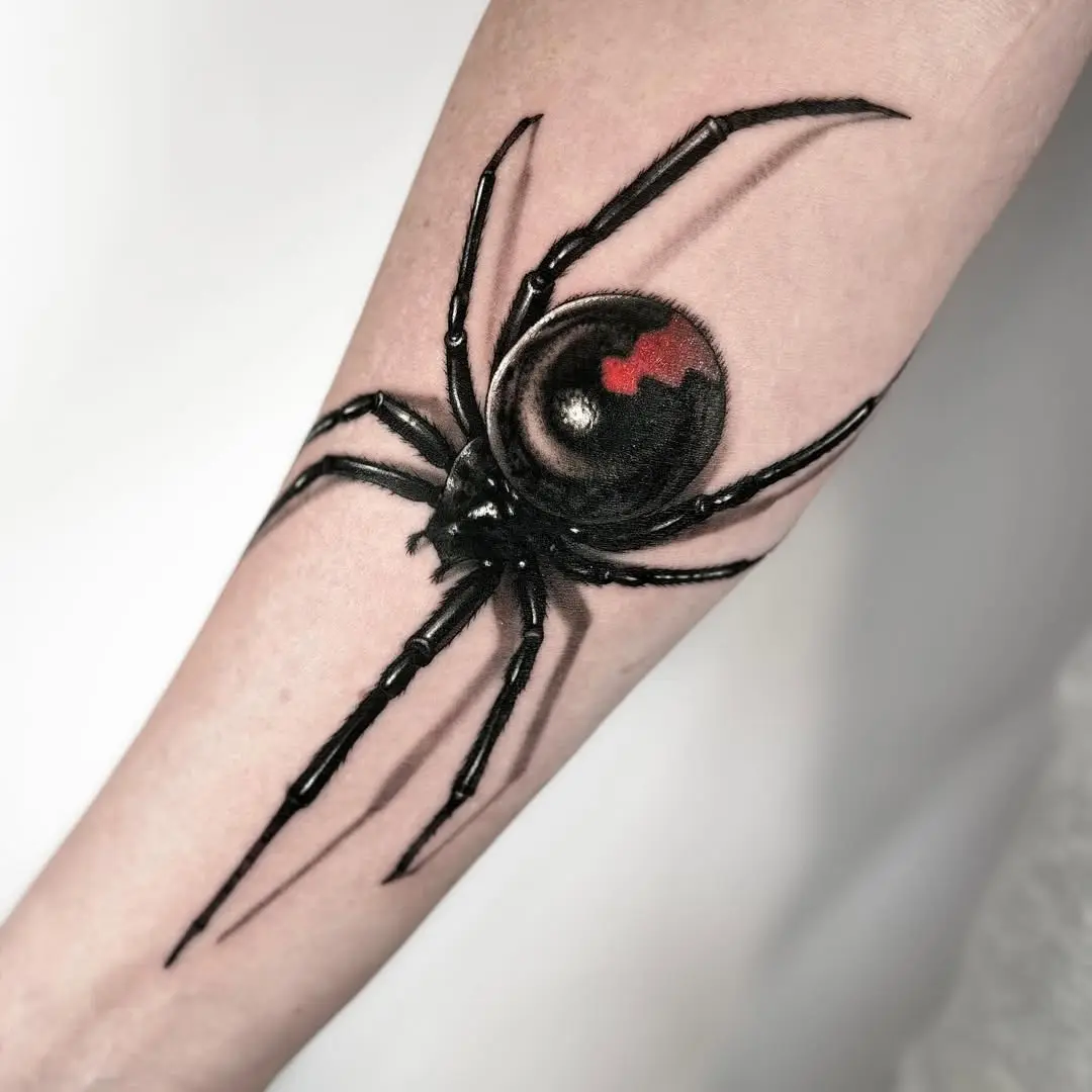 Stunning Realistic Black Widow Spider Tattoo