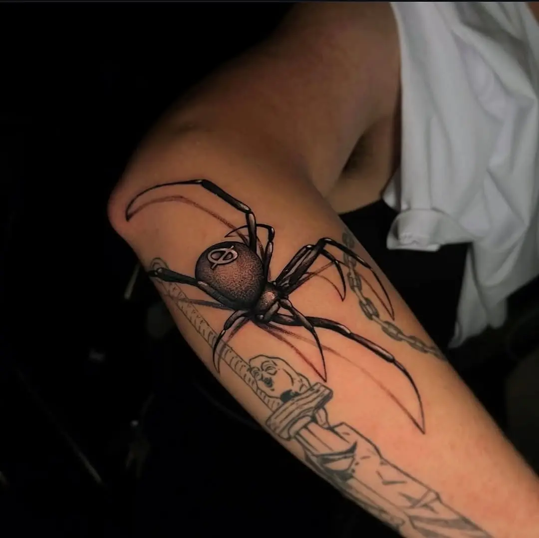 Striking spider tattoo with sword illustration