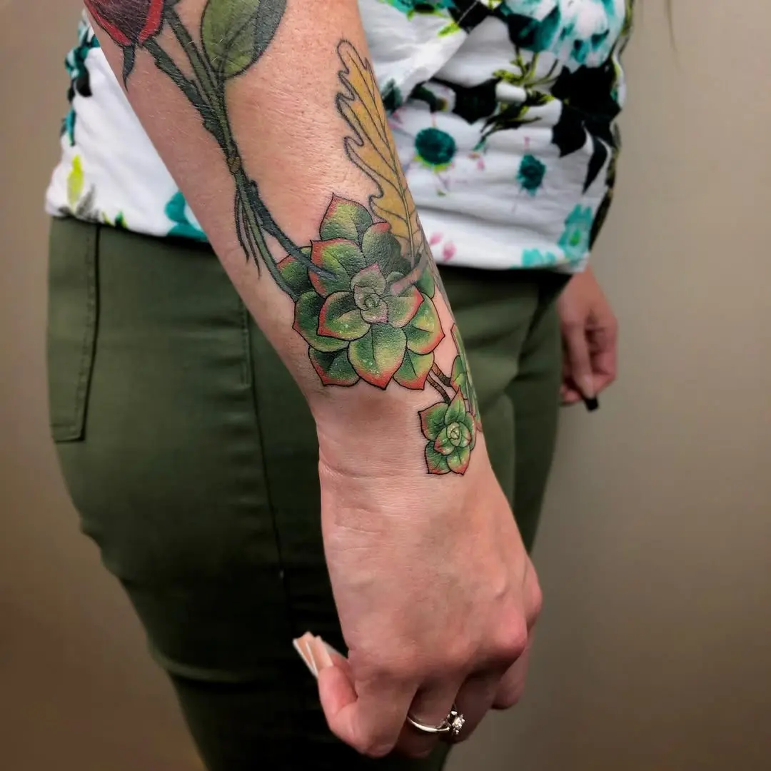 Vibrant Succulent Tattoo on the Forearm
