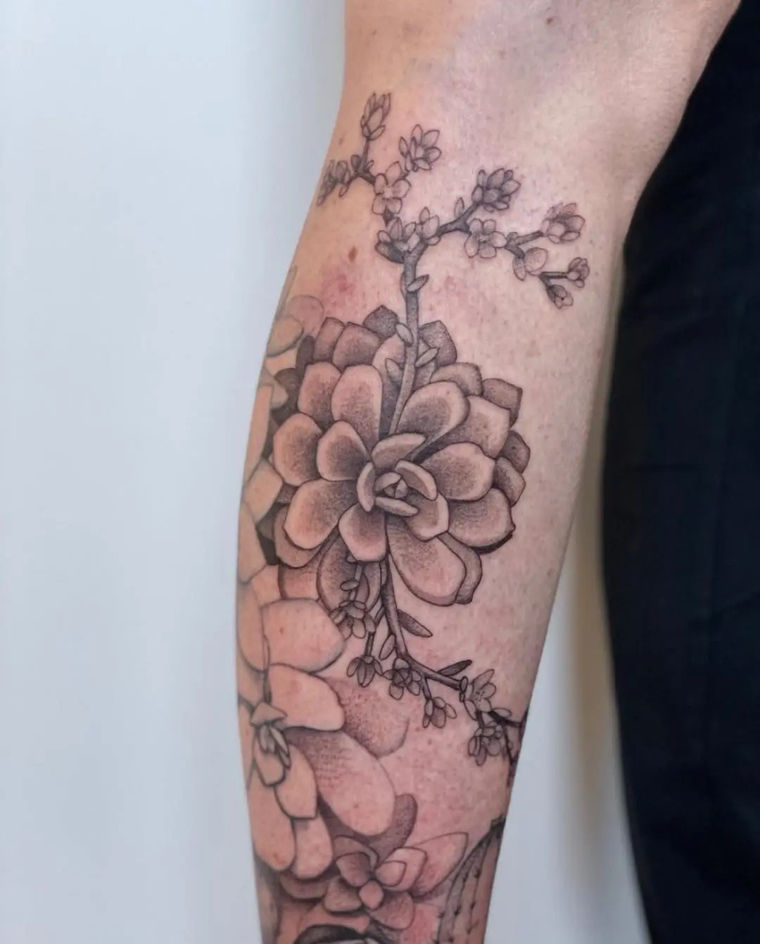 Detailed succulent tattoo showcasing floral elements