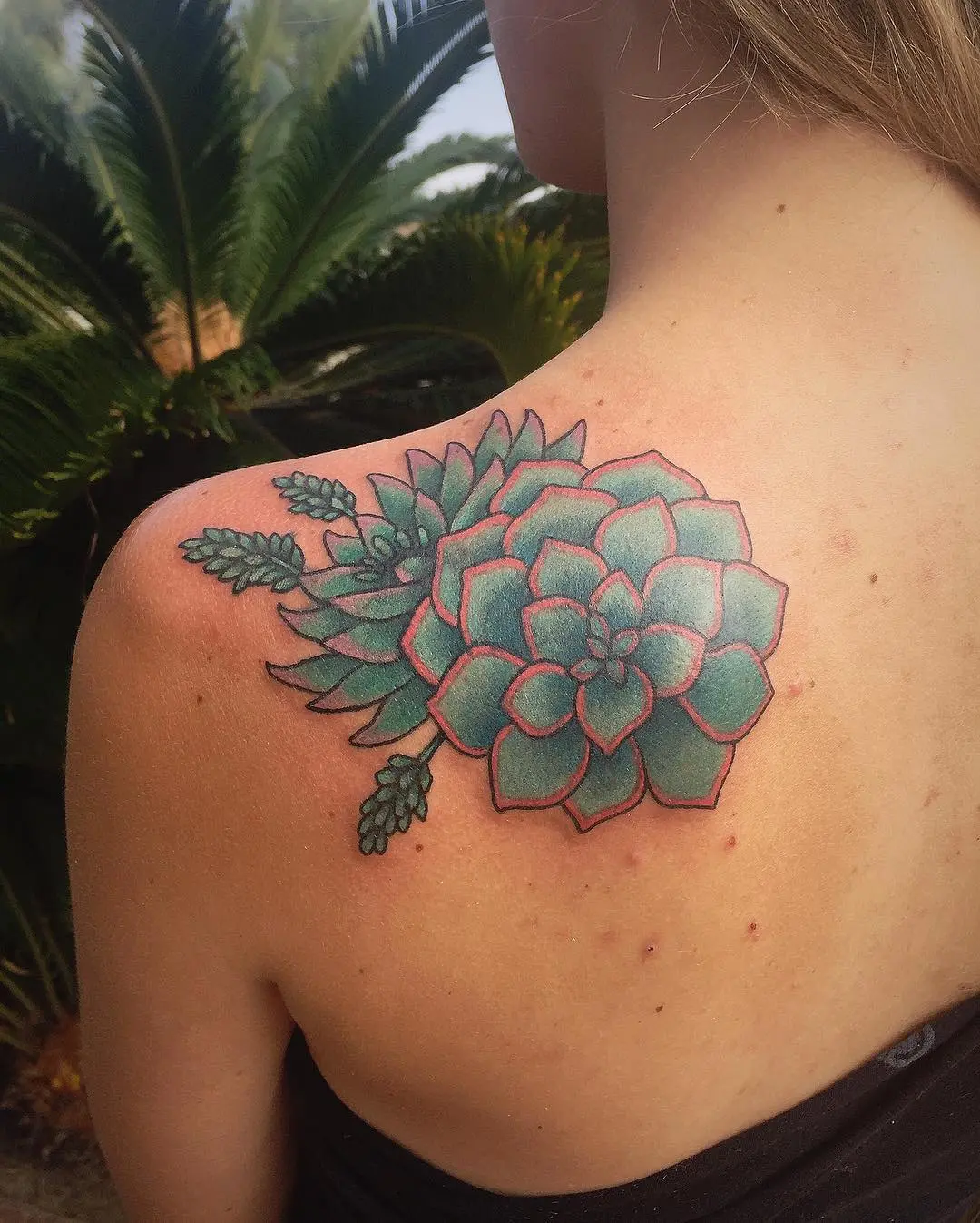 Elegant succulent tattoo design on the shoulder