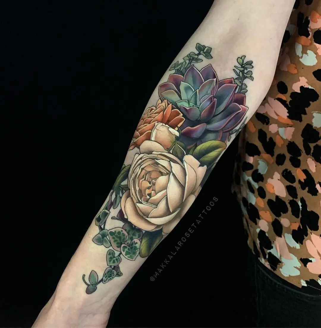 Stunning succulent tattoos with vibrant colors
