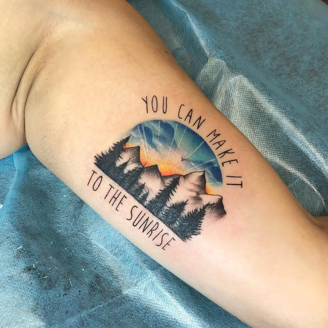Inspirational sunrise tattoo with nature elements
