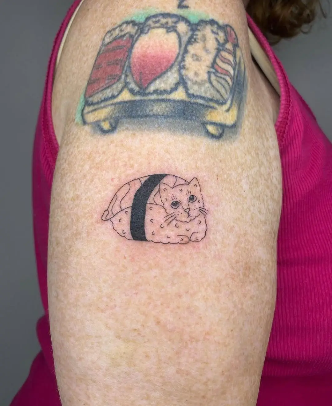 Adorable sushi cat tattoo for lively personalities