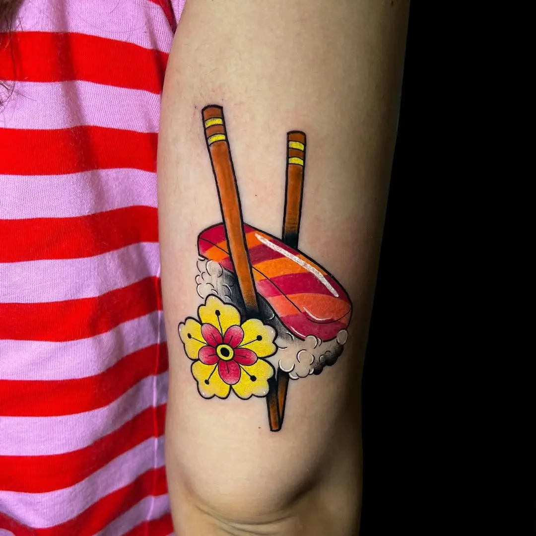 Vibrant Sushi and Flower Tattoo Concept