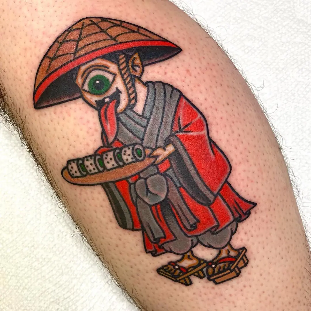 Whimsical sushi chef with an eye-catching design