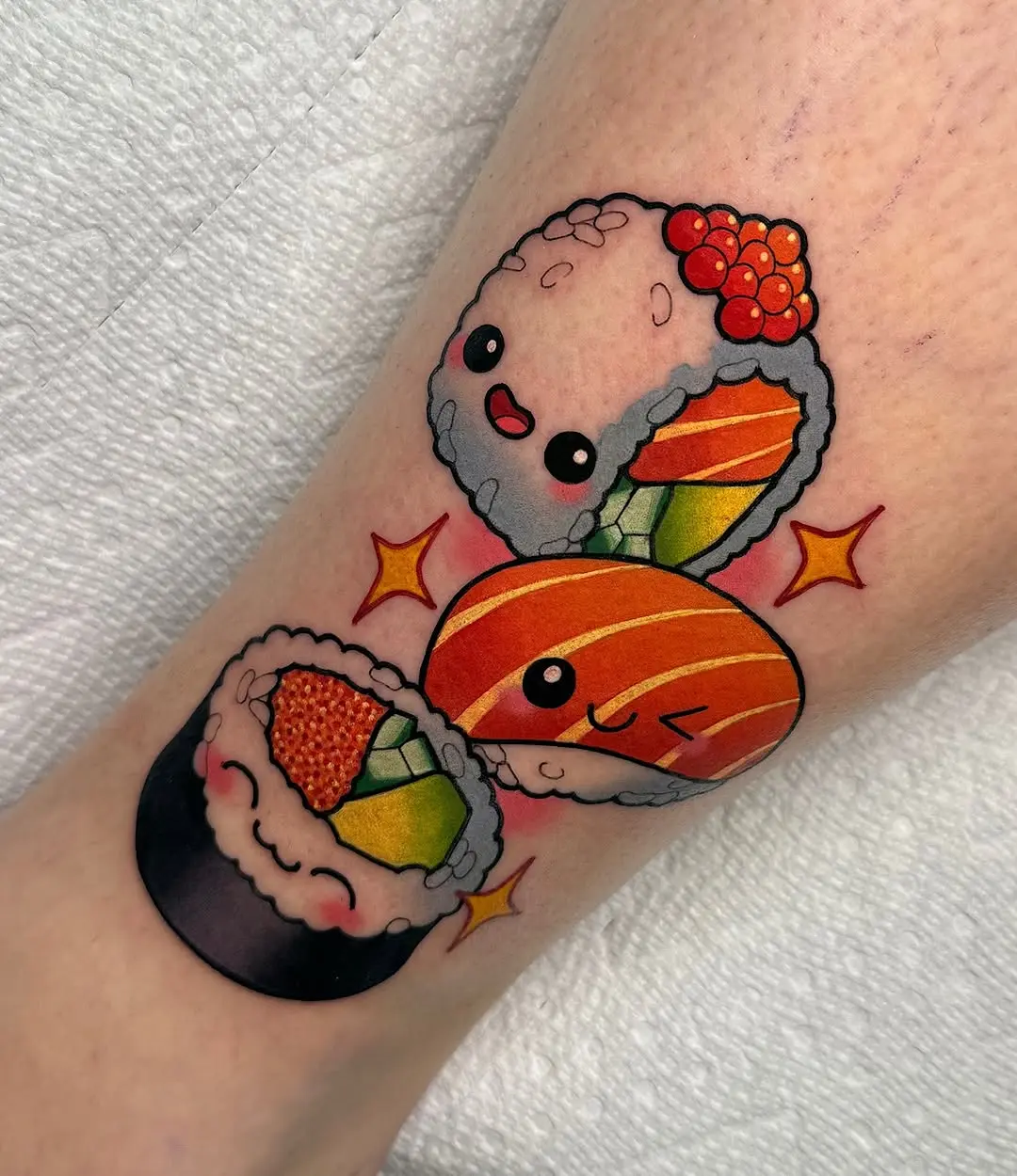 Whimsical sushi tattoo collection in vibrant colors