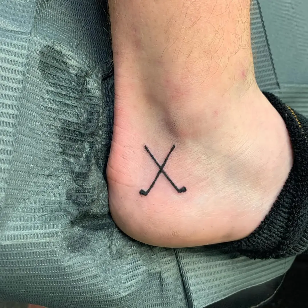 Minimalist Golf Clubs Ankle Tattoo Design