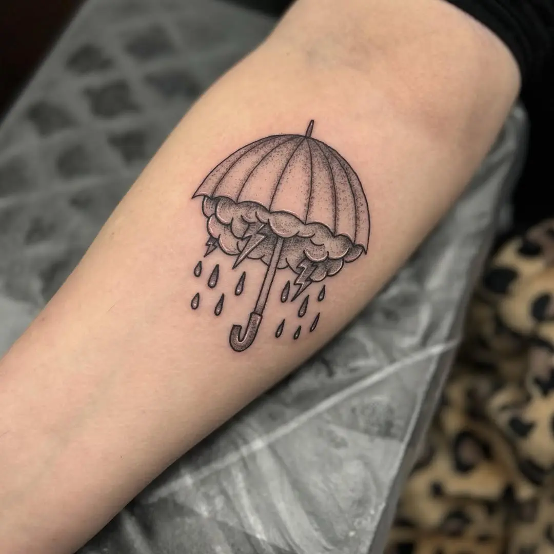 Stylish black line umbrella tattoo design