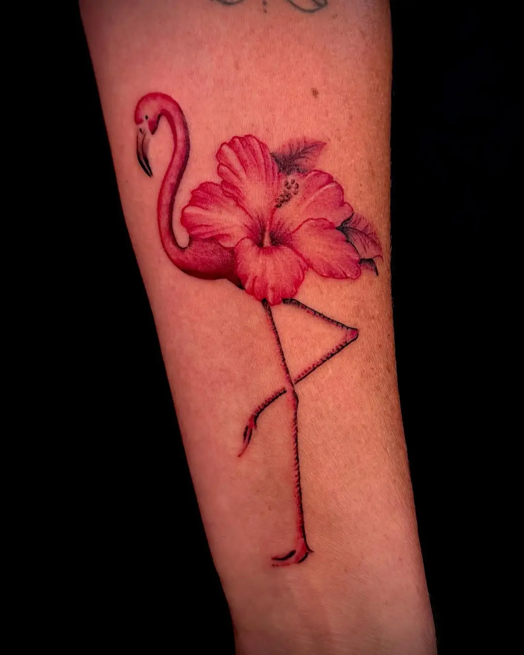 Flamingo and Hibiscus: A Tropical Tattoo Delight