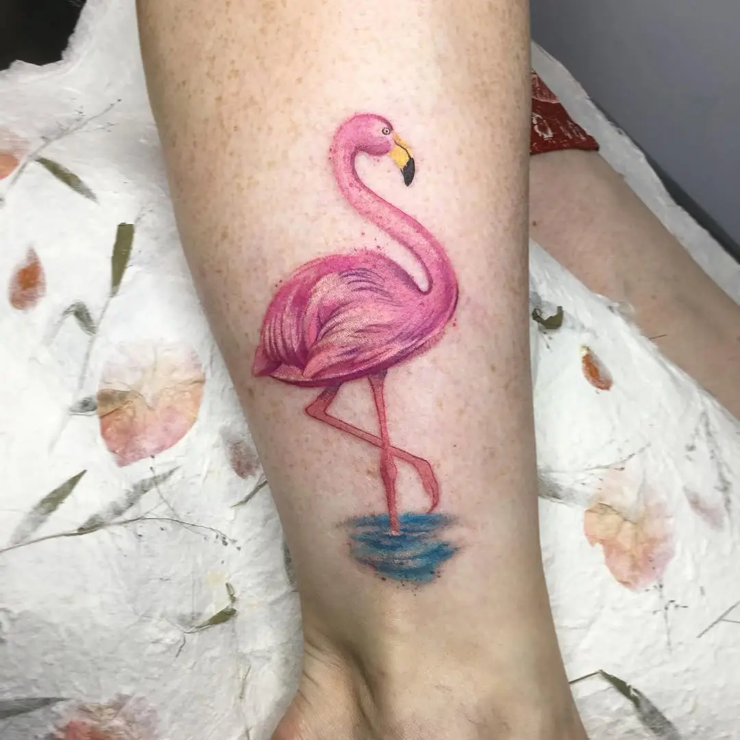 Charming pink flamingo tattoo with striking colors