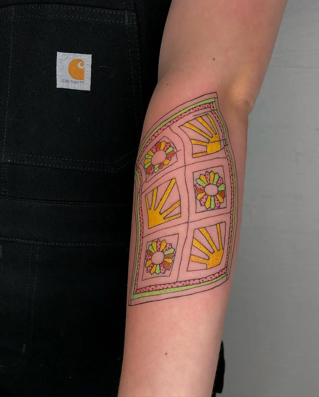 Brightly Colored Floral Quilt Tattoo Design