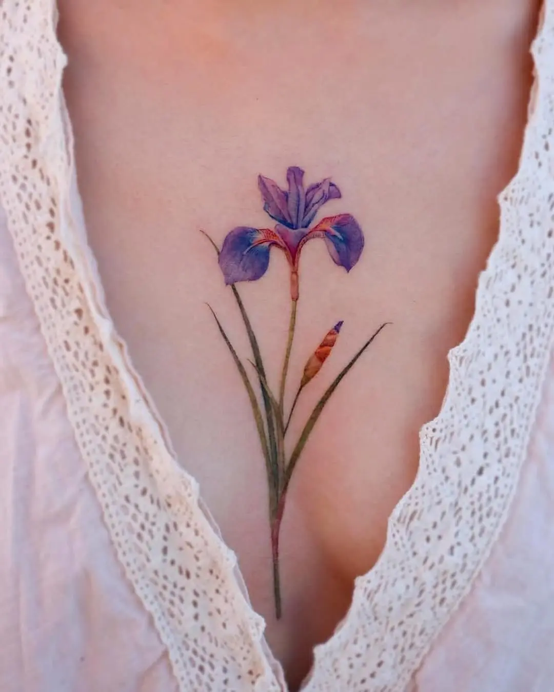 Stunning Iris Tattoo on the Chest