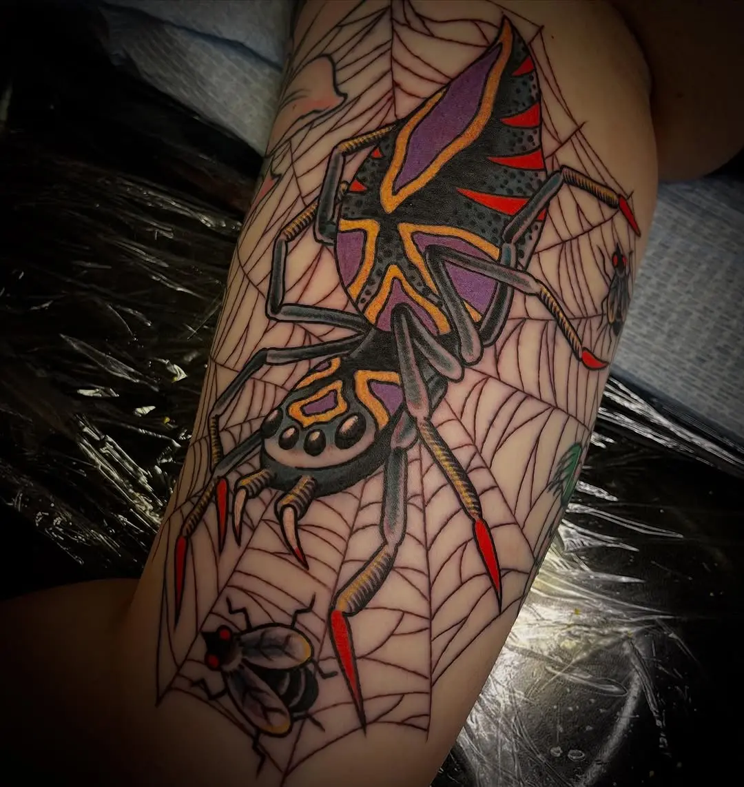 Vibrant Spider Tattoo with Intricate Details