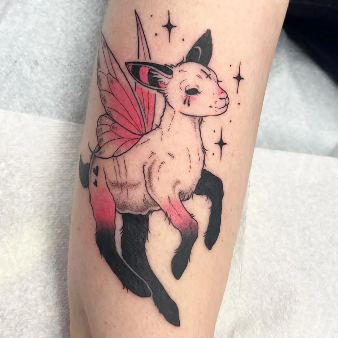 Charming lamb tattoo with fairy wings