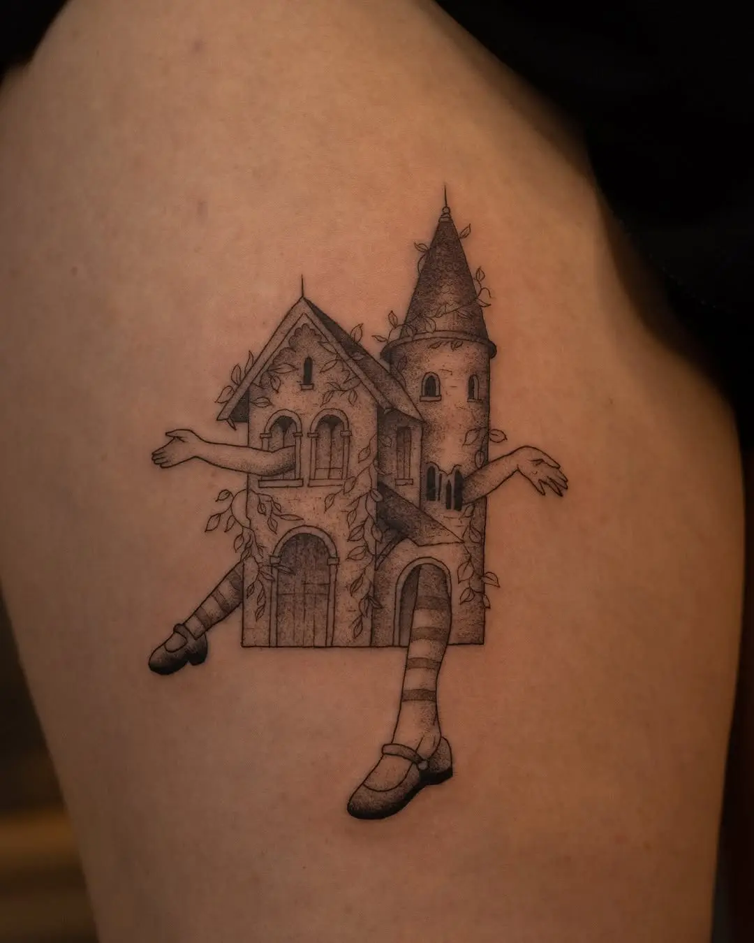 A Charming House Tattoo with Playful Details