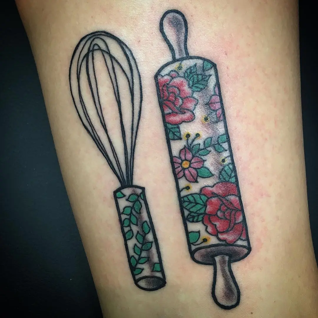 Floral Whisk and Rolling Pin Tattoo Design