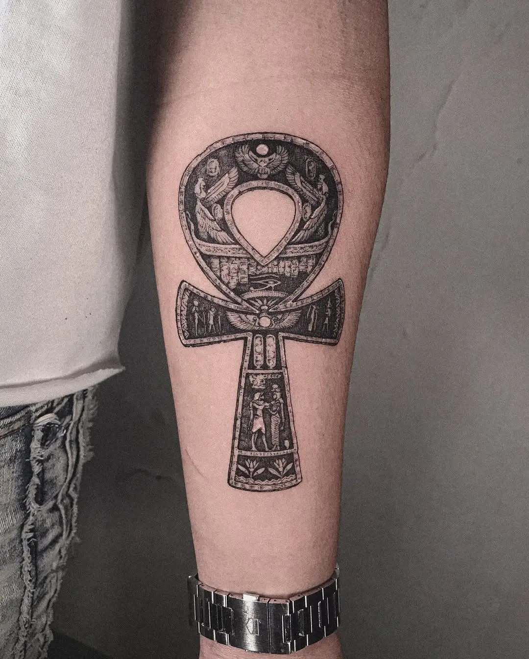 Intricate Ankh Tattoo Celebrating Life and Unity
