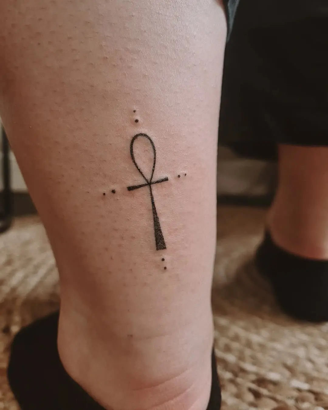 Minimalist Ankh Tattoo on Ankle