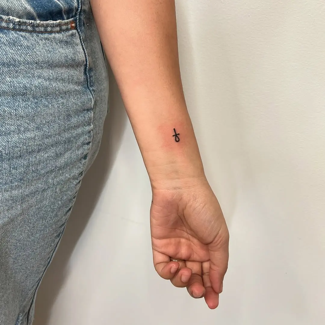 Minimalist Ankh Tattoo on Arm