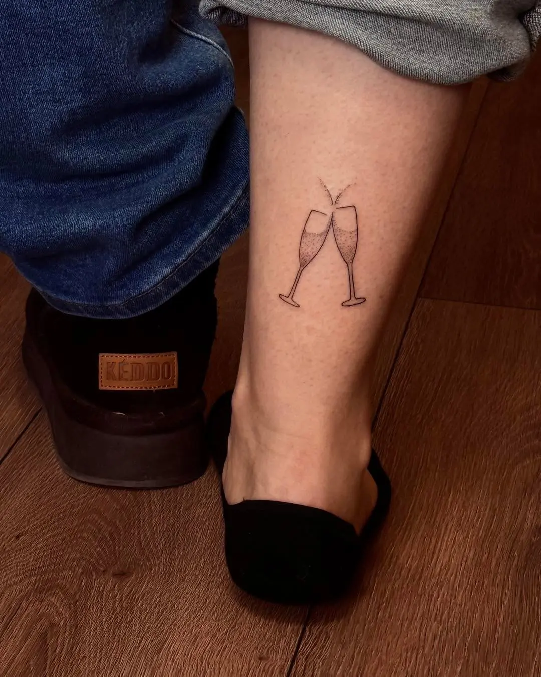 Chic Champagne Glasses Tattoo on Ankle