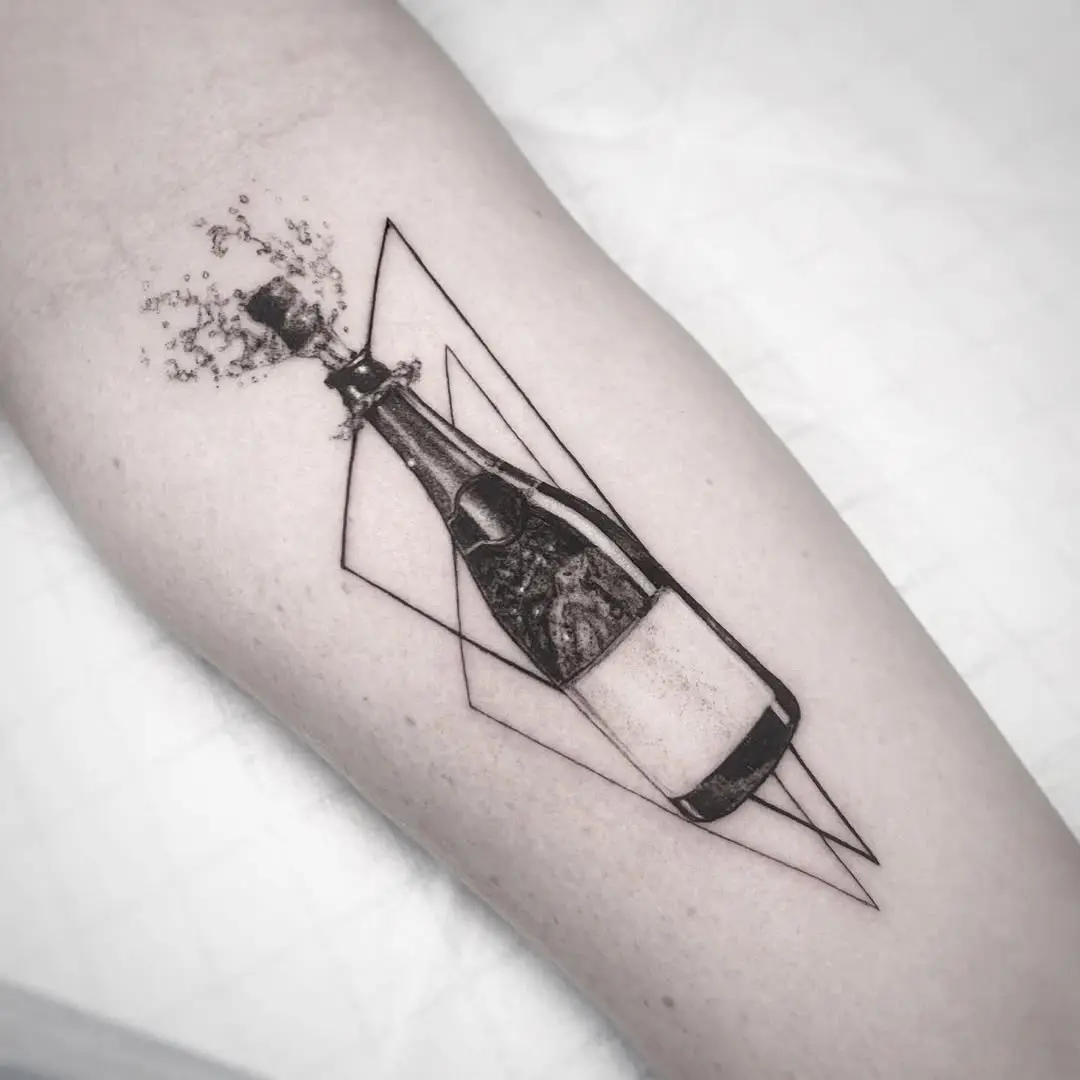 Stylish geometric champagne bottle tattoo design