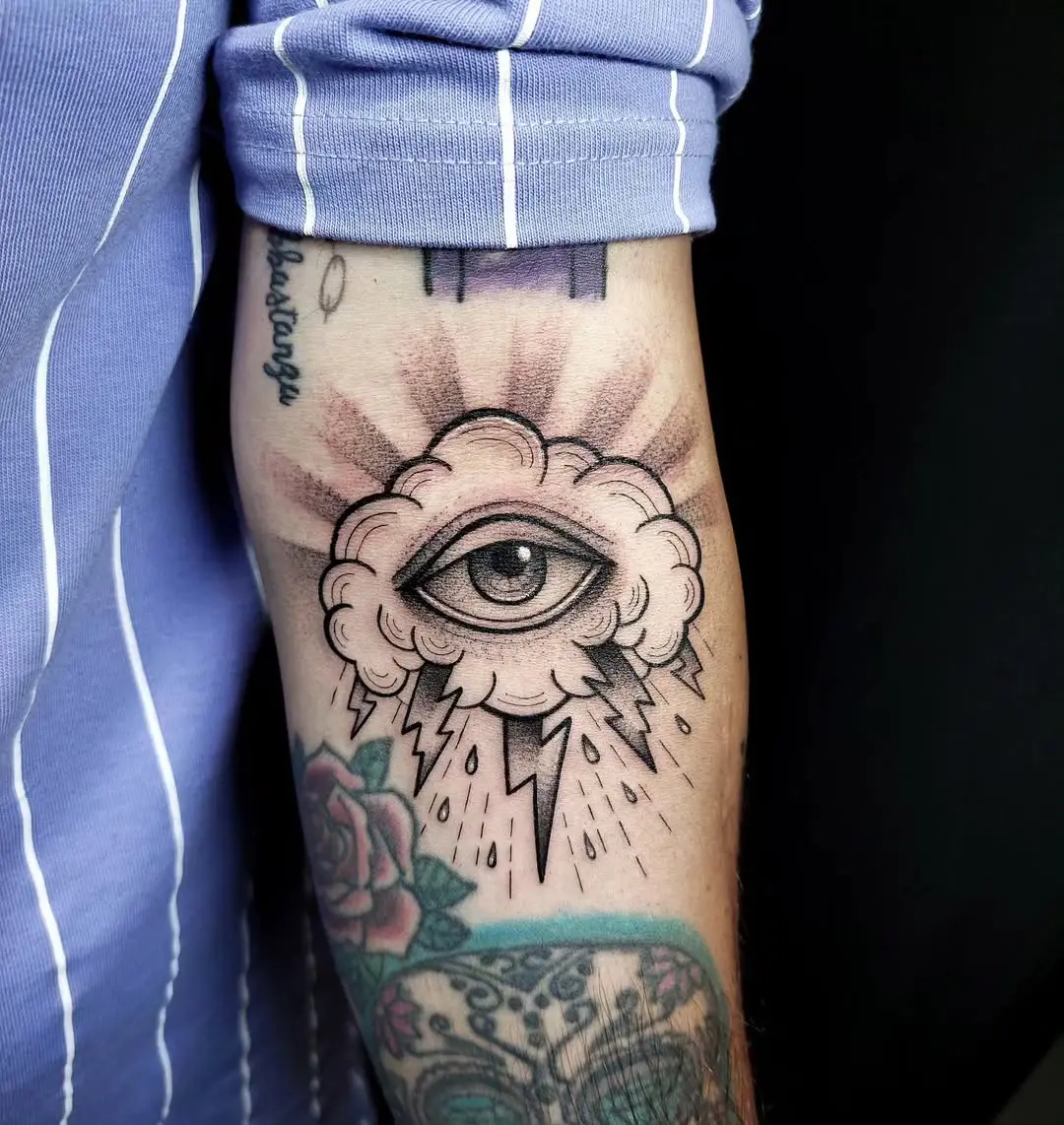 Mystical cloud tattoo featuring an eye