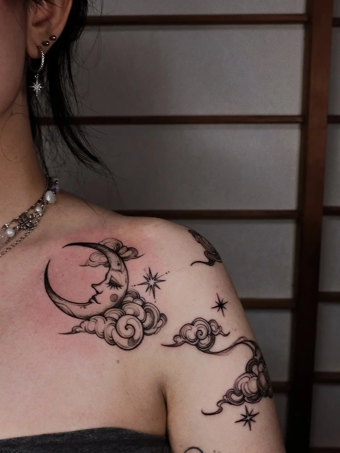 Elegant Cloud and Moon Tattoo Design