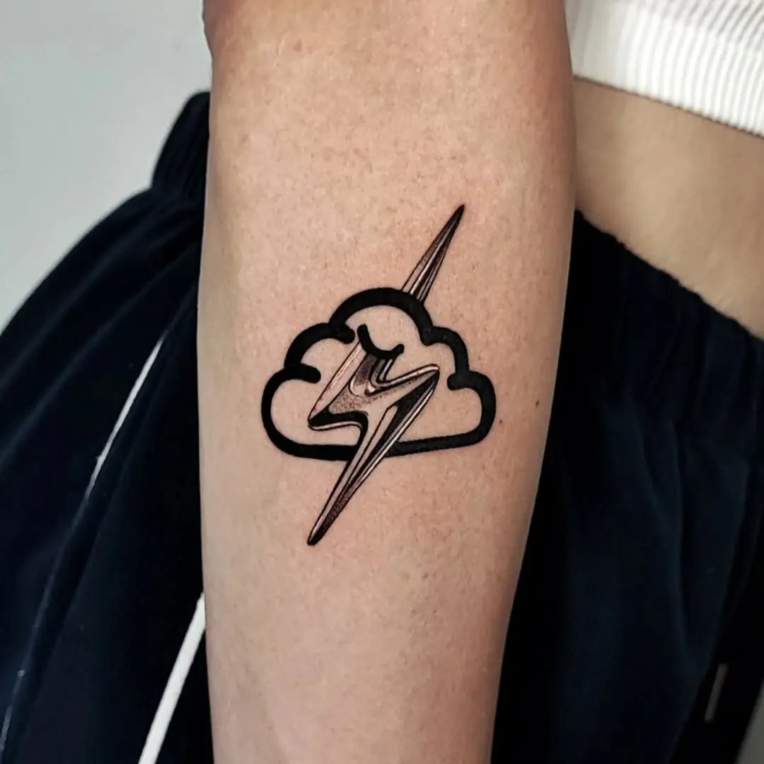 Striking cloud tattoo with lightning bolt