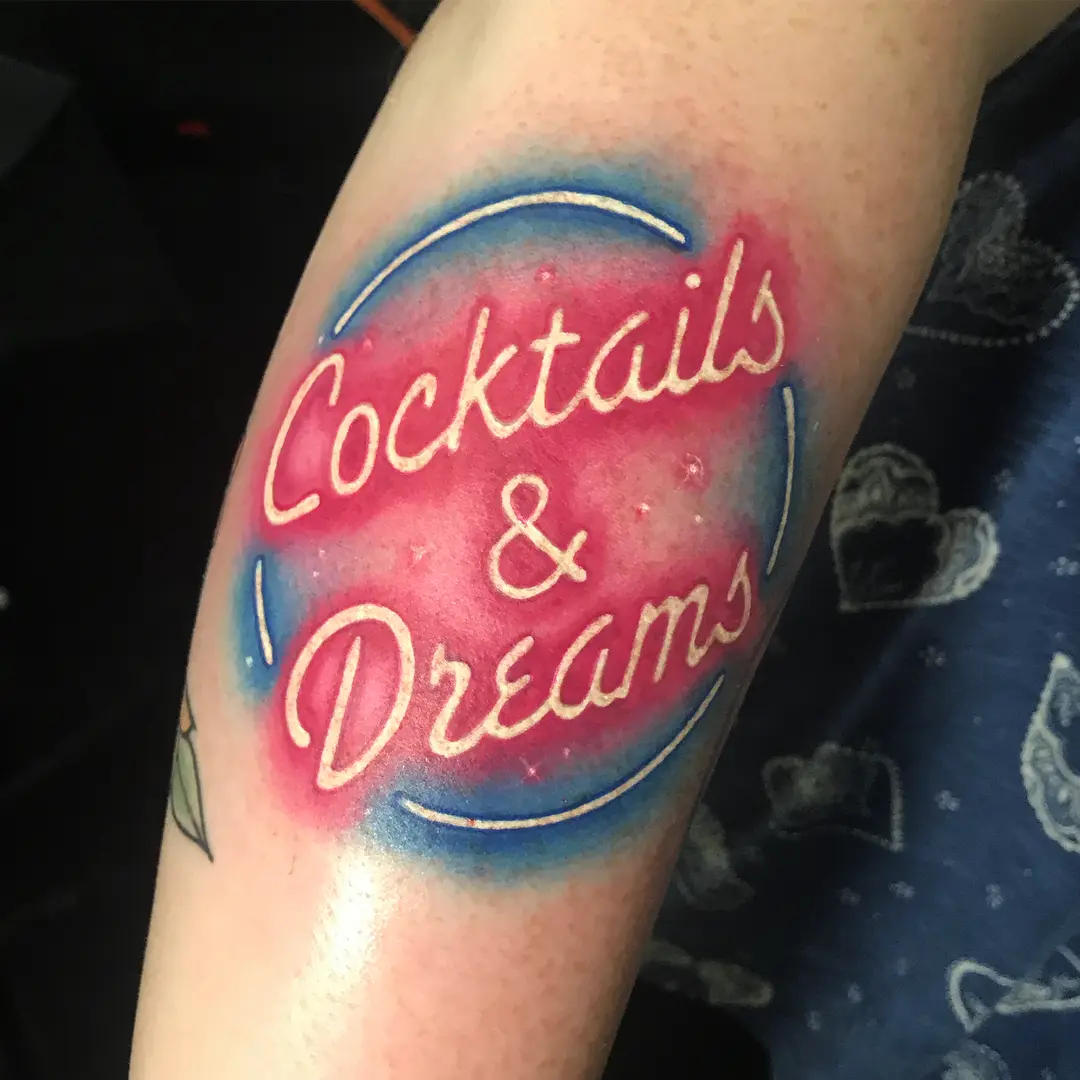 Vibrant Neon Tattoo of Cocktails & Dreams