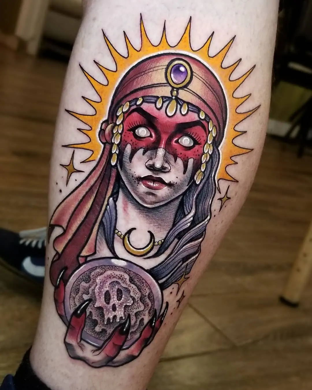Dynamic gypsy tattoo with mystical elements
