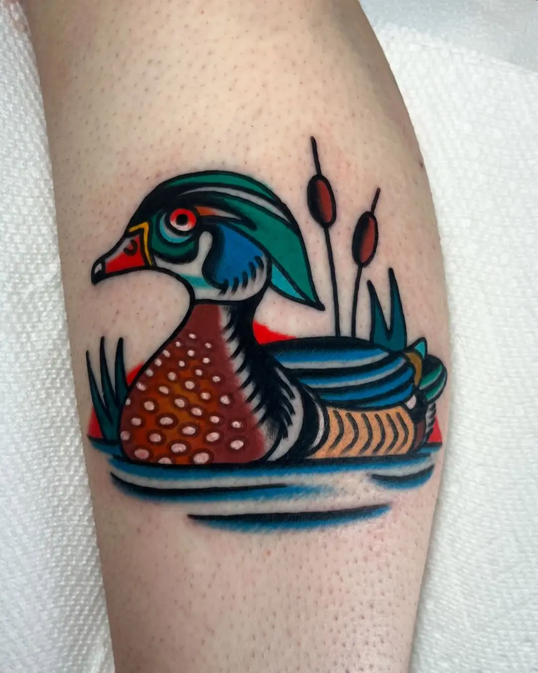 Vibrant Wood Duck Tattoo Design on Skin