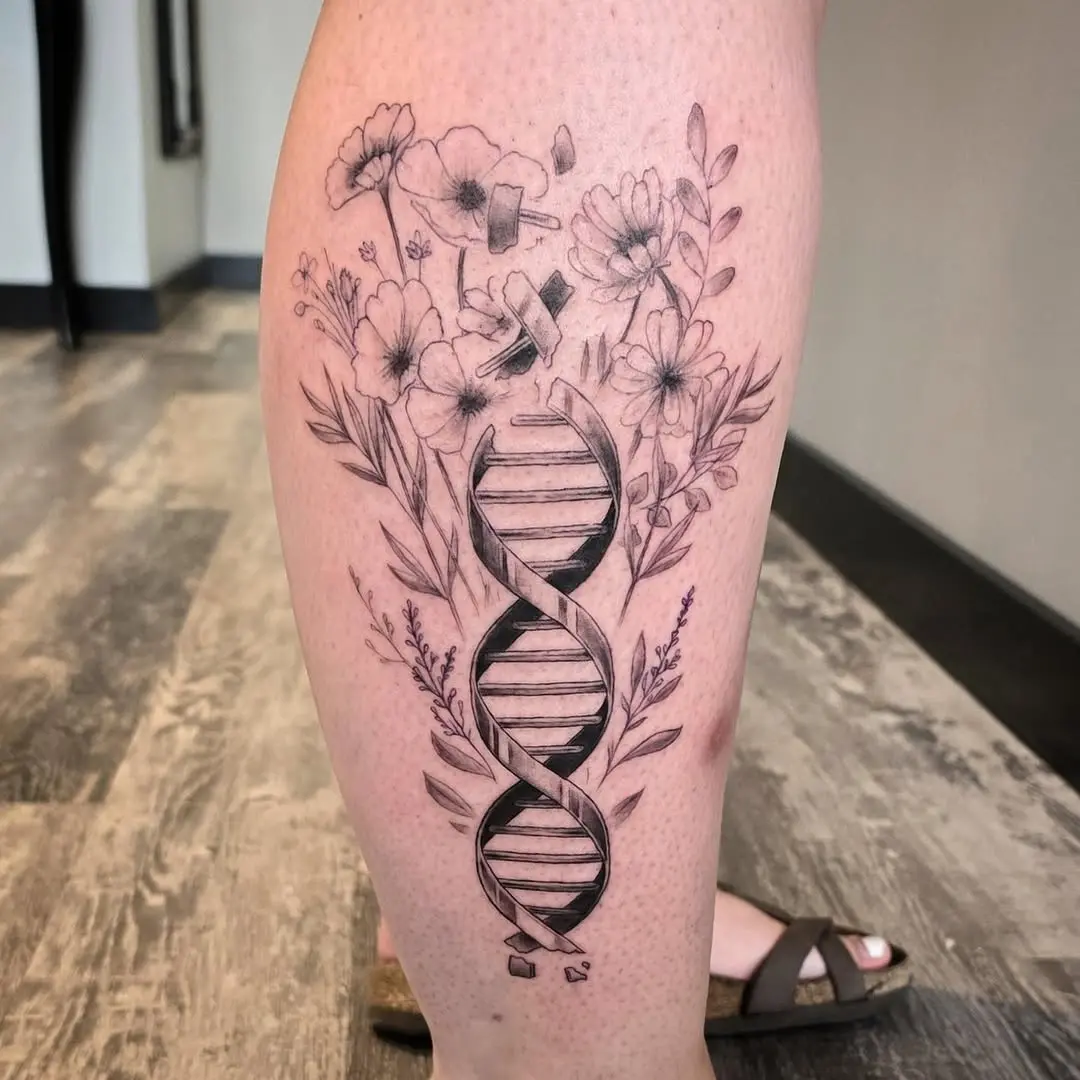 Elegant DNA Tattoo with Floral Accents