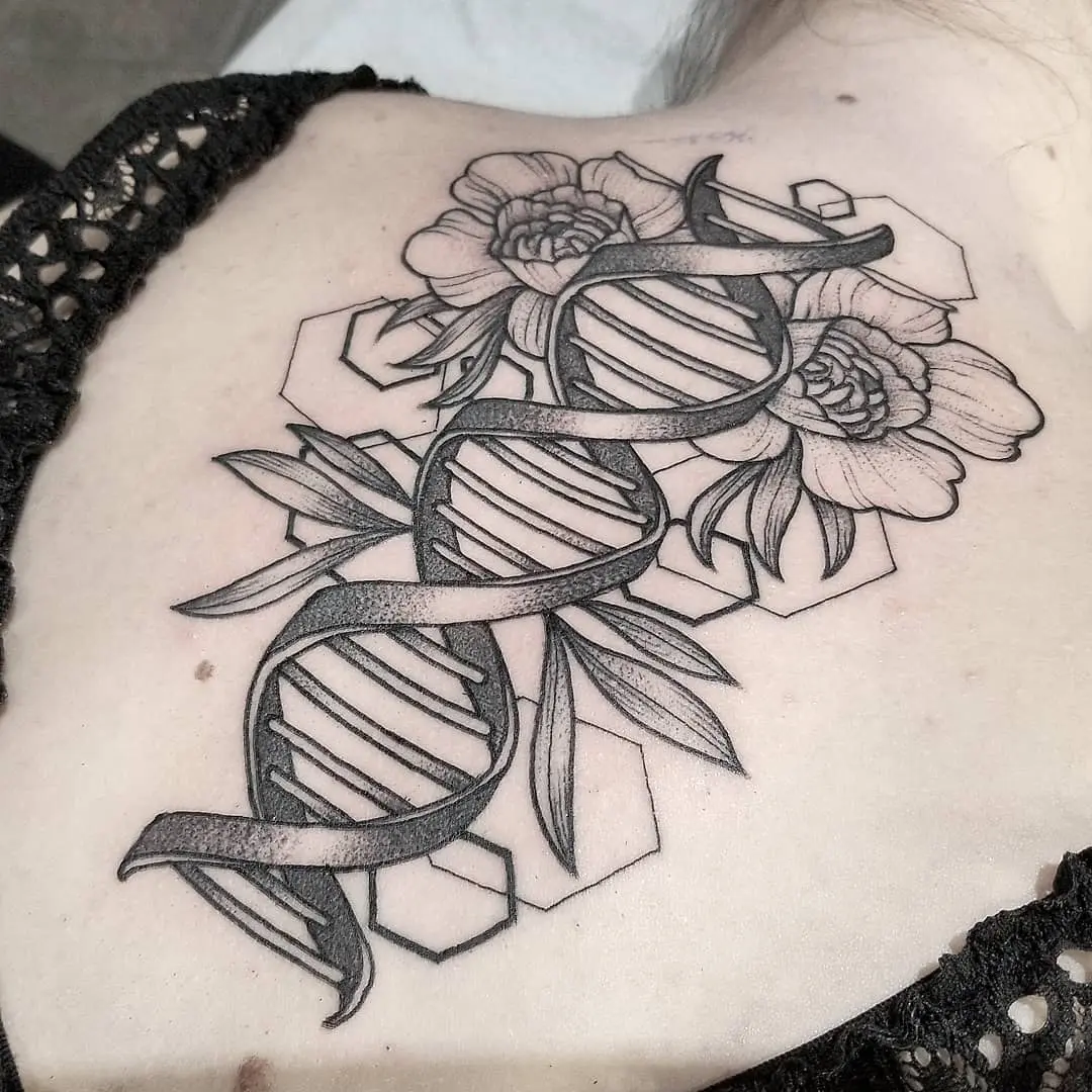 Intricate DNA Tattoo with Floral Accents