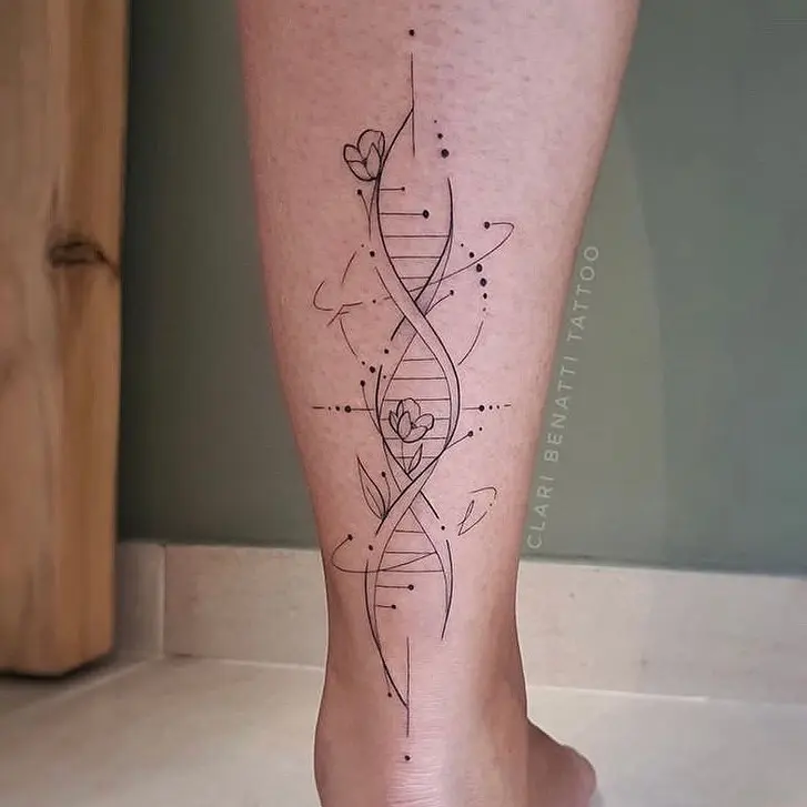 Elegant Minimalist DNA Tattoo with Floral Accents