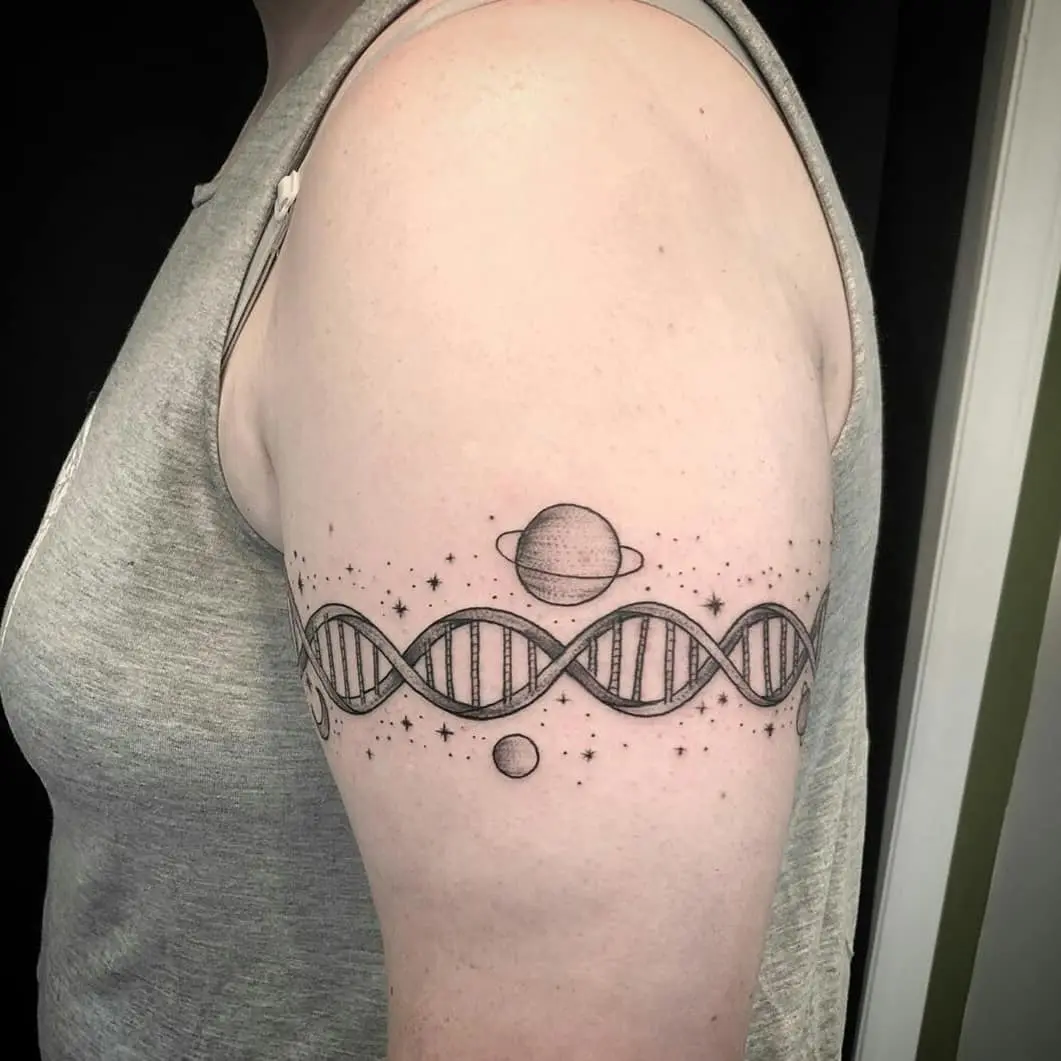 Cosmic DNA Tattoo with Planetary Elements