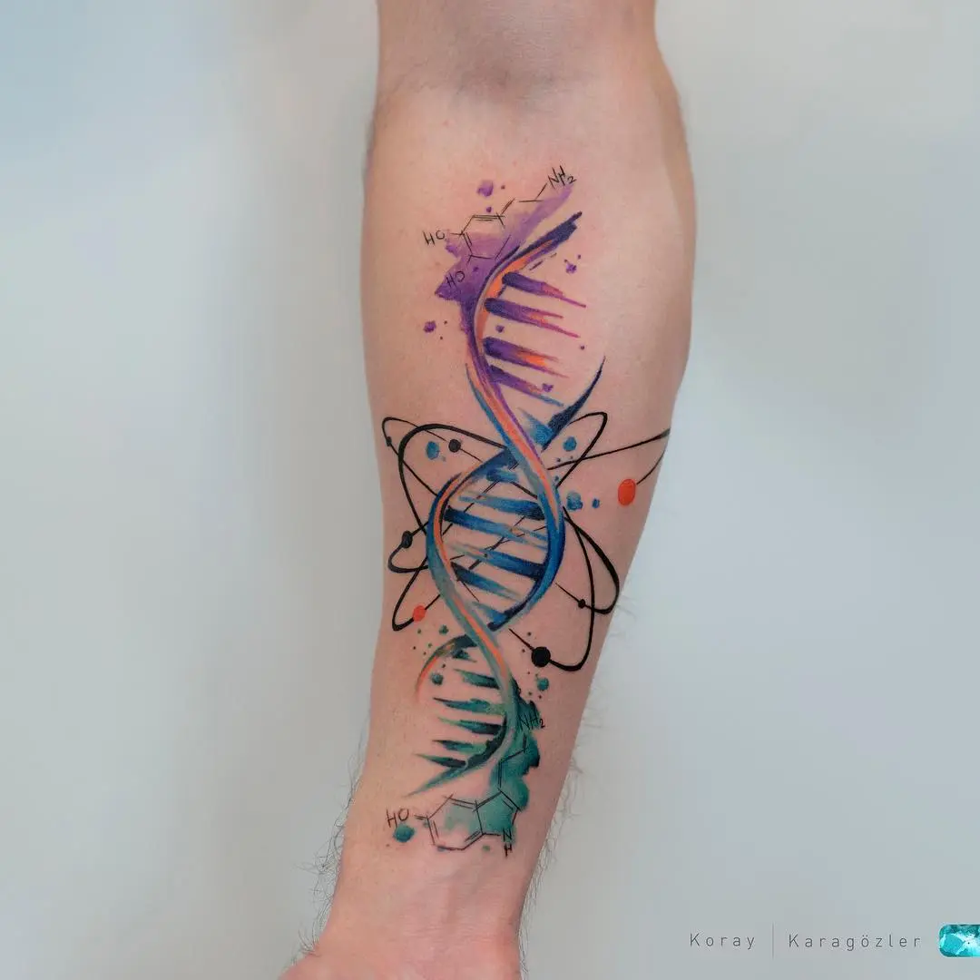 Colorful DNA Tattoo with Artistic Elements