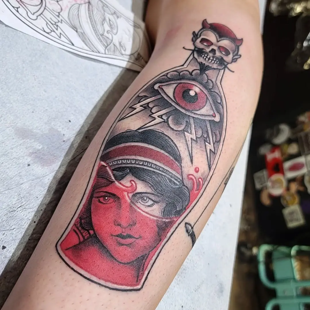 Intricate Gypsy Tattoo with Eye and Skull