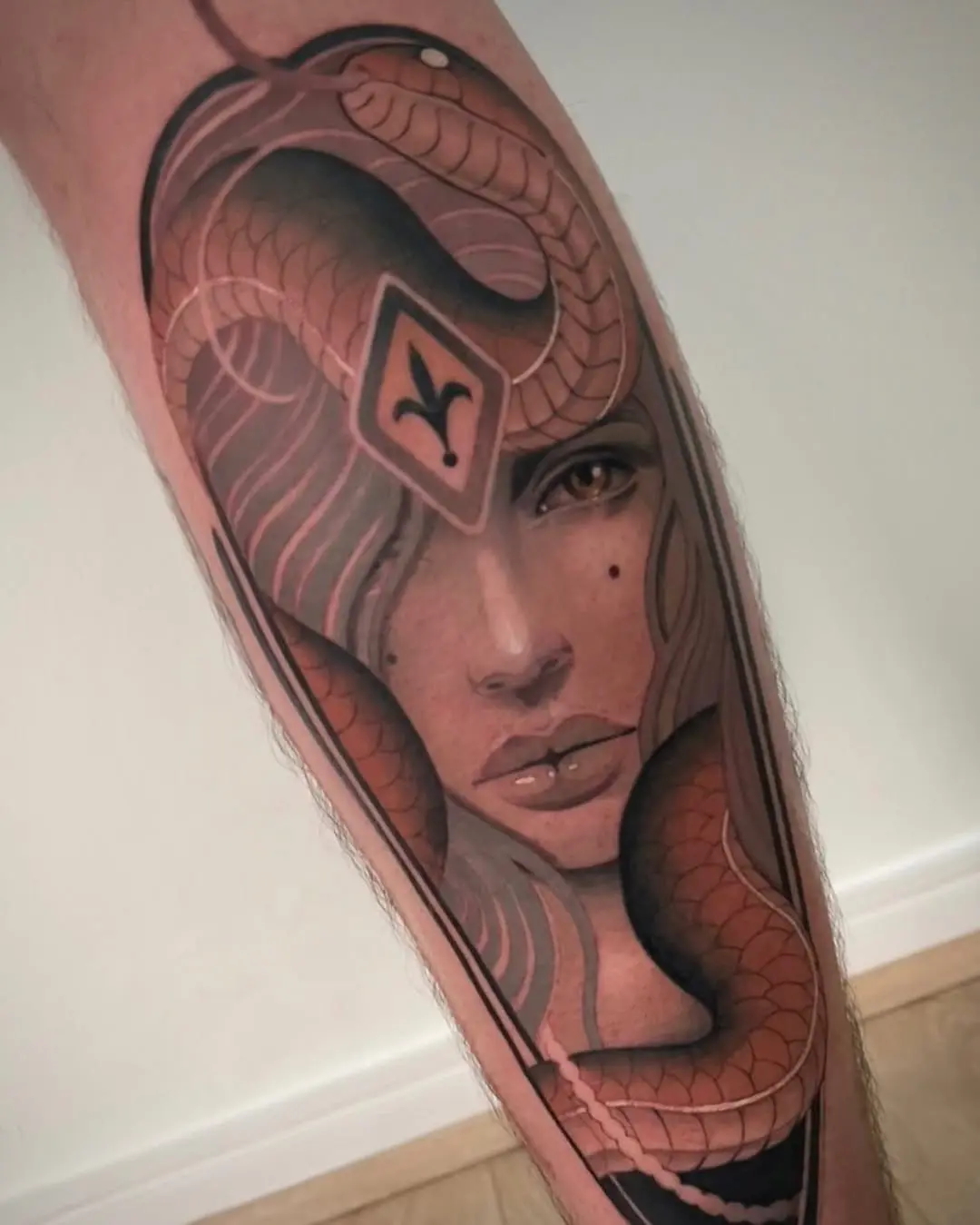Sculptural gypsy tattoo featuring a seductive figure