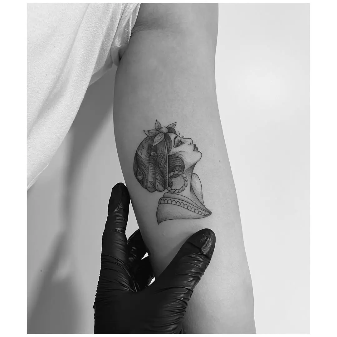Intricate vintage gypsy girl tattoo design