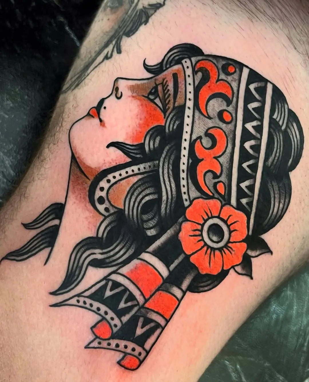 Elegant Vintage Gypsy Woman Tattoo Design
