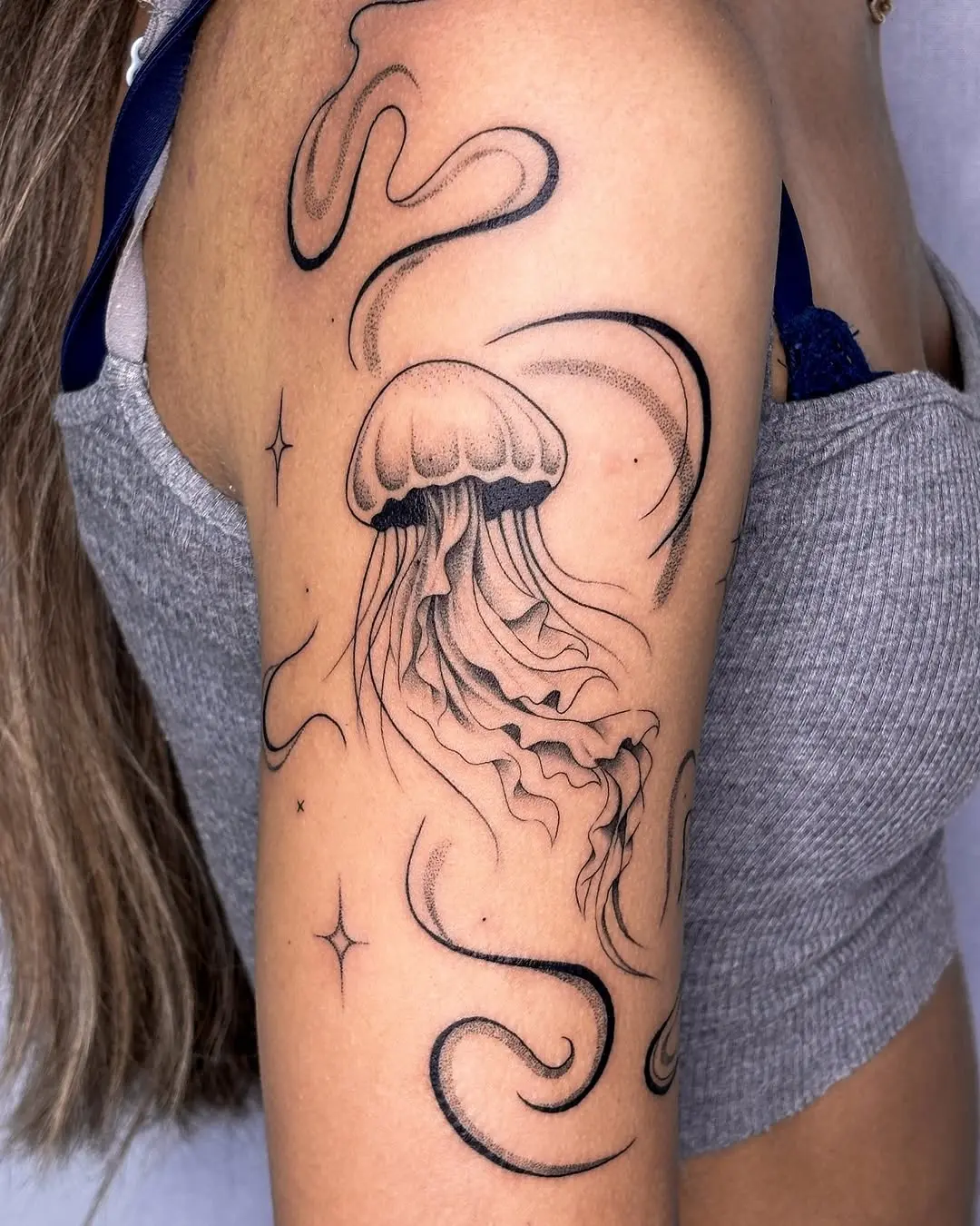 Elegant Jellyfish Tattoo Design in Black Ink