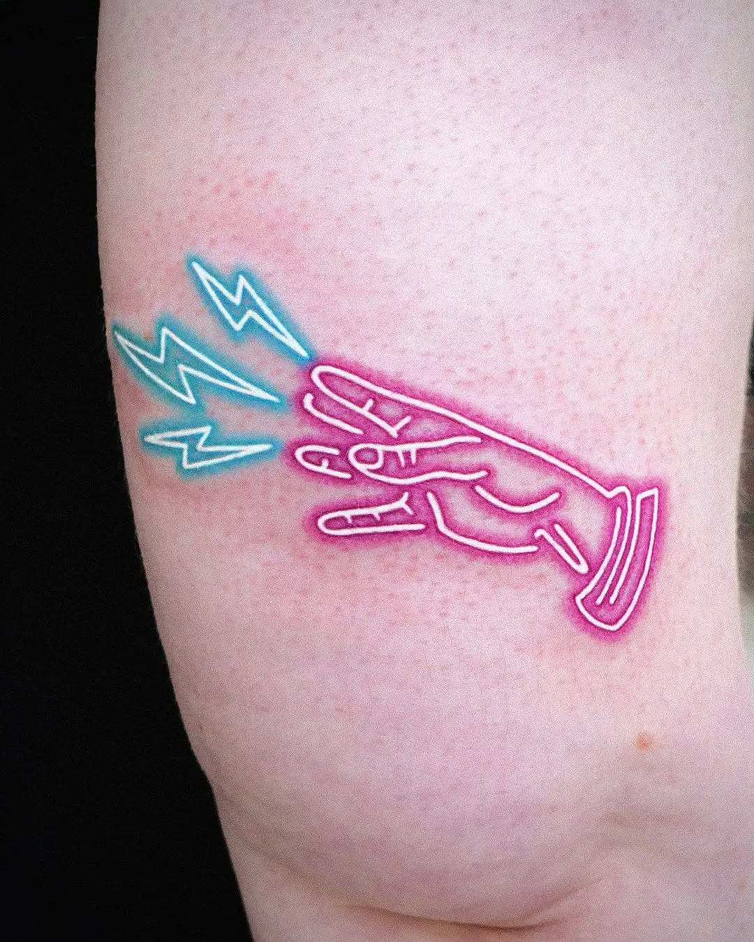 Vibrant neon hand with electric accents