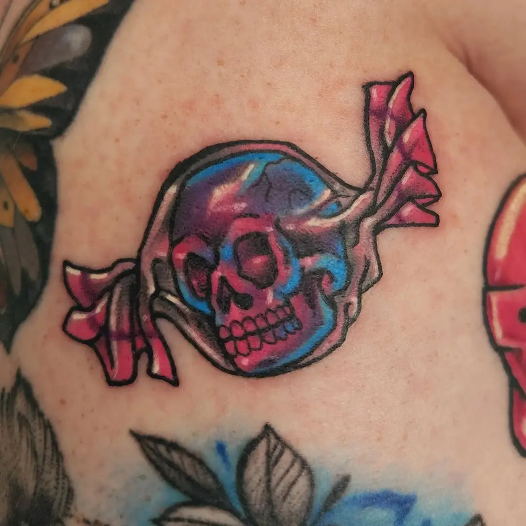 Vibrant neon skull with candy accents