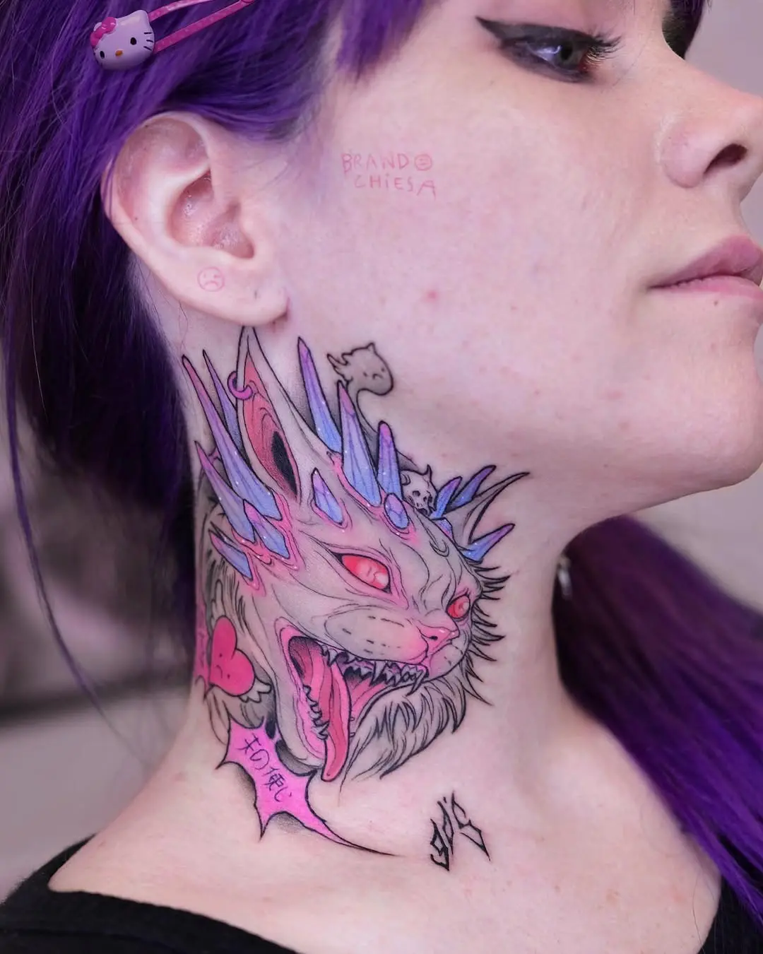 Vivid Neon Tattoo with Fierce Aesthetic