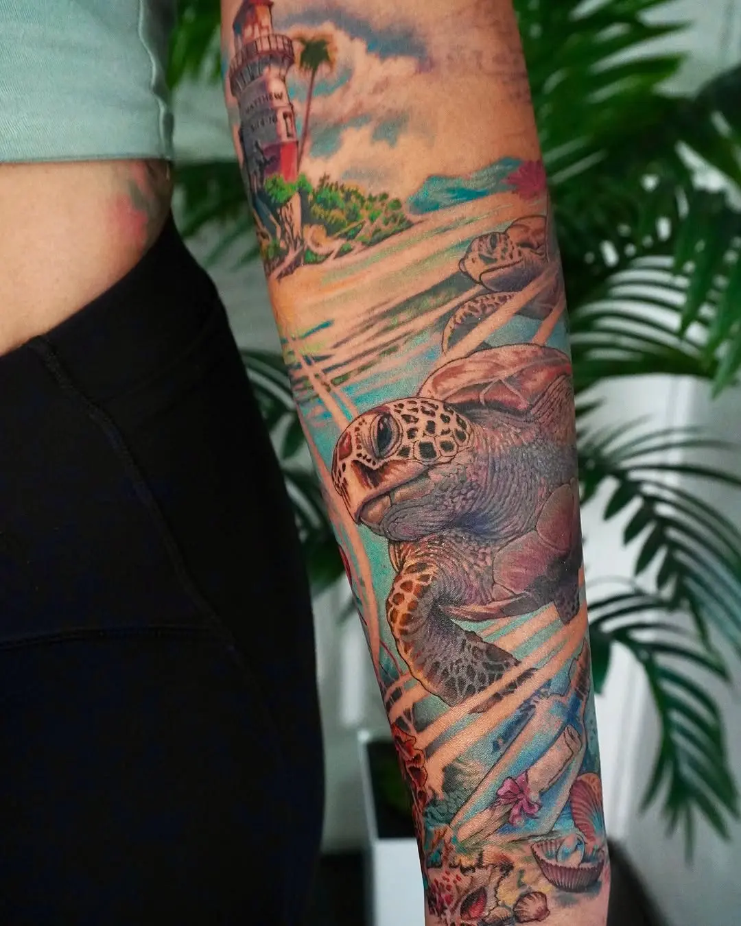 Intricate turtle tattoo capturing ocean vibes