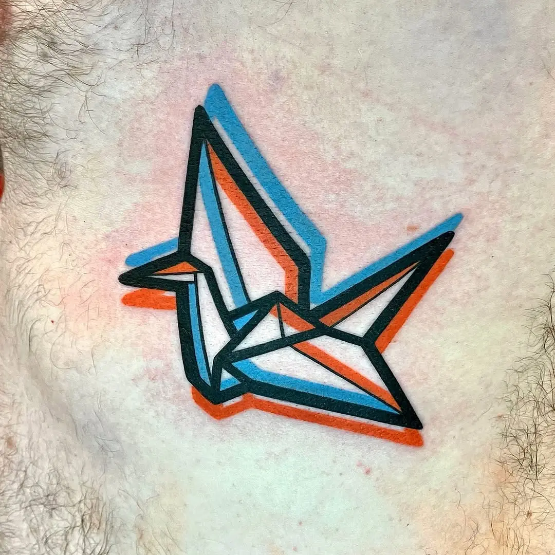 Stylish geometric origami bird tattoo