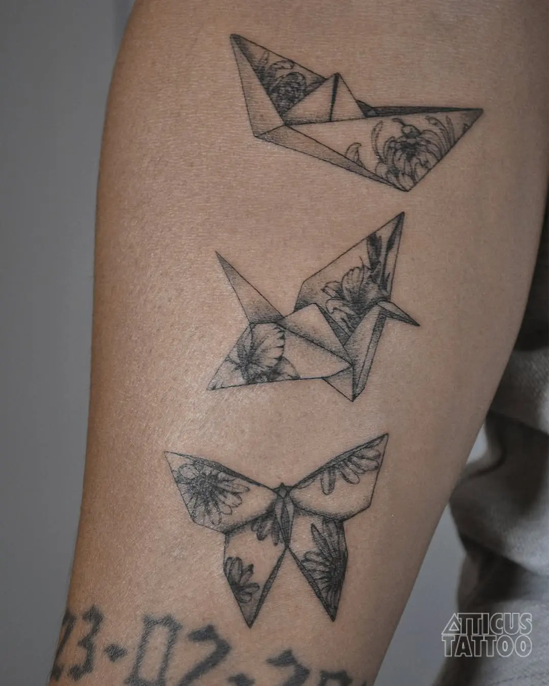Intricate Origami Tattoos with Floral Details